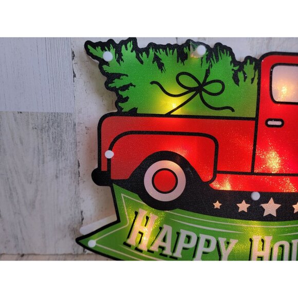 Light up red pickup trucks tree Xmas hanging wall sign decor vintage style - Picture 2 of 10